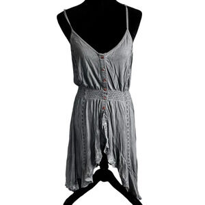 POL Acid‎ Wash High Low Smocked Waist Tunic Tank with Lace